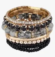 8 PC Handmade Bohemian Beaded Stackable 7" Plus Stretch Bracelet Set New B1749