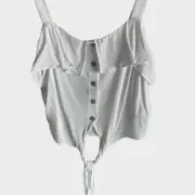 Forever 21 Top White Crop Tie Waist Sleeveless NWT Rayon Small Button Front