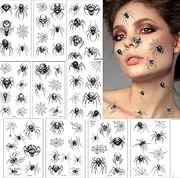 10 Sheets Spider Temporary Tattoos, Halloween Make-Up Tattoo, Black Spider Tattoo, Carnival Spider Webs Face Tattoos Stickers for Halloween Makeup Scary Party Rave