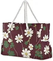 [Yoogain] White Daisy Portable Shoulder Bags Portable With Side Pockets Rubber Beach Bag With Side Cup Holders, White Daisy, 1 Size, White Daisy, 1 size