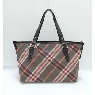 Burberry 專櫃正品 日本製 藍標 NOVA 經典菱格紋帆布 拼接牛皮 水餃包 手提包 肩背包