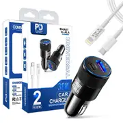 Smart Koala 38W 2 Ports PD Type C +3.1A USB Fast Charging Car Charger Socket Adapter + 1m PD Type USB C to Type C Cable Cord