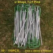 U Shape Green Tip Artificial Synthetic Fake Grass Turf Lawn Pegs Pins Multi-Use