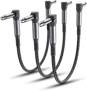 Elebase Guitar Patch Cables 15CM 3-Pack,6.35MM Effects Pedal Board Cord,1/4" Right-Angle Nylon Braided Instrument Audio Cable,Pedalboard Connector TS Copper Wire for Amp/Amplifier,Mixer,Electric Bass