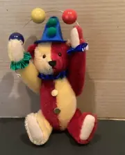 "STEIFF "JUGGLING HARLEQUIN” EAN 666452 10” CRIMSON-GOLD MOHAIR 2001 USA