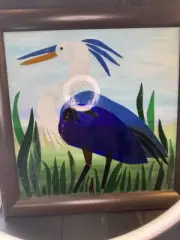 Vintage BLUE HERON Mosaic Art Wall Picture 18” X 18” wide HEAVY