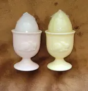 Hallmark Set of 2 Egg Cups Pastel Colors Bunny Ceramic With Candles