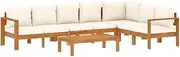 vidaxl 5 Piece Garden Sofa Set - Acacia Wood/Cream - Patio/Outdoor/Terrace Seating with Washable Cushions, Modular Design, Table - Relax/Entertain Outdoors Furniture
