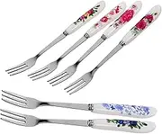 ABOOFAN 6Pcs Multi Function Dessert Fork with Ceramic Handle Portable Fruit Forks for Cakes Appetizers and Desserts Elegant Floral Design for Household Use