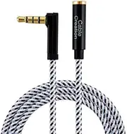 Headphone Extension Cable, 90 Degree TRRS 3.5mm Male to Female Audio Extension Cable 4-Conductors (Microphone Compatible), 1.5 Feet