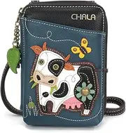 [CHALA] Wallet Crossbody Cell Phone Purse - Women Faux Leather Multicolor Handbag with Adjustable Strap, Cow - Blue