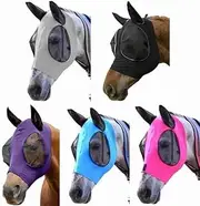 Horse Fly Flying Mask Ears Full Face Mesh Protection Anti-UV Mosquito Insect (Sky Blue)