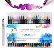 Watercolour Brush Pens Set,SAYEEC Set of 20 Watercolour Paint Brush Art Marker Pens with 1 Refillable Blending Water Brush Soft Flexible Tip for Beginner Adult Coloring Books/Calligraphy/Lettering