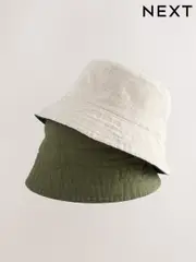 Khaki Green/Navy Blue Linen Reversible Bucket Hat 2 Pack (AJ7026) | $36