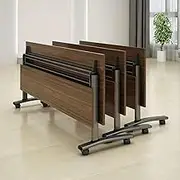 YVYKFZD Folding Conference Table, Mobile Meeting Tables, Rolling Training Table with Lockable Wheels and Baffle, Portable Conference Room Table, for Office, Classroom(Walnut 3Pcs,62.9"x15.7"x29.5")