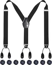[Kajeer] Mens Adjustable Button End Suspenders - Y-Back Elastic Tuxedo Suspenders with Heavy Duty Leather Buttons End