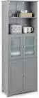 163Cm Bathroom Storage Cabinet, Kitchen Pantry Cupboard with Glass Doors, Open S