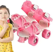 Adjustable Roller Shoes, Quad Roller Shoes with 4 Wheels | Double Row 4 Wheels, No Need to Take Off Shoes, Outdoor Recreation for Beginners Teenagers Children