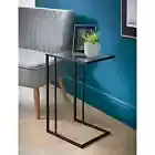 Sofa Side Table End Coffee Table With Clear Glass Top & Black Metal Legs 0377