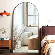 CONGUILIAO 180x80cm Black Full Length Mirror, Aluminum Alloy Frame Arched Mirror, Floor Mirror with Standing, Full Body Mirror, Wall Mirror, Large Dressing Mirror for Bedroom Living Room