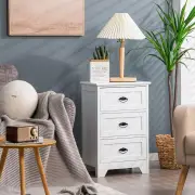 Costway3-Drawer Vintage Bedside Table with Metal Handles &amp; Anti-toppling Device-White