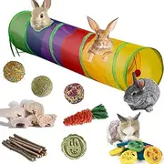 Rabbit Toys, Large Bunny Hideout Tunnel and Tube with Chew Toys for Grinding Teeth Apple Sticks Bamboo Carrot Loofah and Grass Ball for Rabbit Guinea Pig Chinchilla Ferret Rat