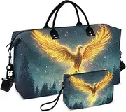 [ZRYSMY] Duffel Bag for Traveling, Forest Phoenix Fly Travel Bag Gym Bag, with Multiple Interior Pockets Shoulder Weekender Bag for Women Men with Toiletry Bag 20.5L x 1.9W x 13.8H, Multi-Colored, one