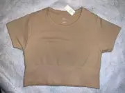 NWT Offline by Aerie Woman's Seamless Ribbed Cropped Tan Shirt Top Medium