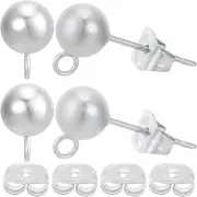 Beebeecraft 1 Box 50Pcs 6mm Ball Studs Earring Stud Earrings Findings Hypoallergenic Stainless Steel Earring with Loop and 50Pcs Ear Nuts Metal Stud Earring Posts for DIY Earrings Jewellery Making