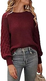 [Valtorixia] Women's 2025 Winter Pullover Sweater Casual Crewneck Sweaters for Women Loose Plain Jumper Sweater (Wine red,Medium)