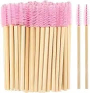 Mtxorvix 100 PCS Mascara Wands Eyelash Brushes, Lash Spoolies, Bamboo Eyelash Spoolies, Eyebrow Brush Applicator Cosmetic Makeup Brush Tool Kits for EyeLash Extension and Makeup(Pink)