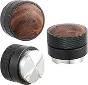 Espresso Distribution Tool 58.35mm,Gravity Automatic Height Adjustment, Wooden Structure,316 Stainless Steel Suitable for 58.5mm portafilter.(Maple Leaf Black) (58MM)
