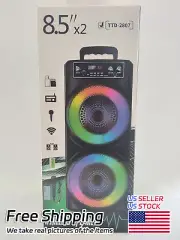 6000W Dual 8" Bluetooth Speaker Sub woofer Heavy Bass Sound System Party + Mic