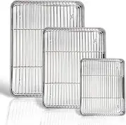 P&P CHEF Baking Sheet and Rack Set, 6 Pack (3 Sheets + 3 Racks), Stainless Steel Baking Cookie Sheets Pans with Cooling Rack for Baking and Roasting, Oven & Dishwasher Safe