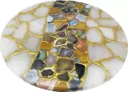 Round White agate Stone Coffee Counter Desk Table, Kitchen Slab Table Garden Dec