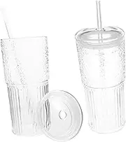 Cabilock 2Pcs Glass Tumbler with Lid Straw Milk Tea Juice Bottles for Restaurants Cafes Offices Daily Use Practical Beverage Cups for Tea Coffee Juice