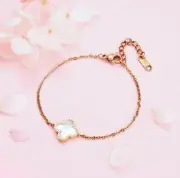 Titanium Double-Sided White/Black Rose Gold Clover Foot Ankle Bracelet Anklet