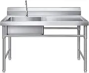 Kitchen Rinse Stainless Steel Gastronomies, Mobile Sink Moving Built Towl, Outdoor Dining Splay for Bar Kitchen Garden Canteen Restaurant, Leftsink, 1mm