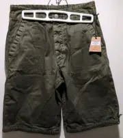 Very RARE '06 Paul Frank Youth Sz 12 26" waist Cotton Shorts Olive 10" inseam