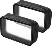 [2 Pack] ProCase TSA Approved Travel Toiletry Bag Pouch, Matte Clear Quart Size Bag Carry-On Airport Airline Compliant Bag Travel Makeup Cosmetic Bag for Toiletries Liquids Creams Cosmetics -Black