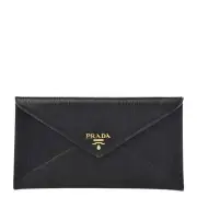 Prada Black Vitello Move Leather Long Envelope Wallet NEW