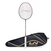 Li-Ning Wind Lite 800 II Carbon Fibre Badminton Strung Racket with Full Cover - For Intermediate - Dynamic Optimum Frame - Heavy Head - Maximum String Tension- 28lbs - Size: 78gm - Dark Grey-Red