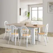 Oikiture 160cm Extendable Dining Table with 6PCS Crossback Dining Chairs White