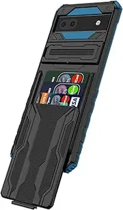 Niuuro for Google Pixel 6a Wallet Case with Credit Card Holder Stand Kickstand Slim Rugged Shockproof Heavy Duty Defender Armor 【Military Grade】 Protective Phone Case - Blue