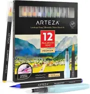 Arteza 4473 12 Premium Real Brush Pens Landscape Tones Blendable Water Base Ink