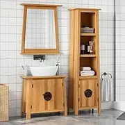 2 Piece Bathroom Furniture Set Solid Wood Pine with Sink and Tall Cabinets, Vintage Look Features, Floating Vanity Style, Ample Storage, Modern Accessories, 36-inch Console Mount