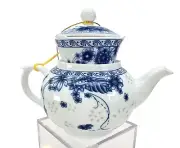 Vintage Blue & White Porcelain Teapot With Lid & Infuser Set Floral Motif JE318