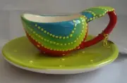 Rocking Roosters Tony Gallo Cup & Saucer Set NOS Retired 4865-3 Red Green Yellow