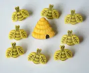 Buzzin Around / Beehive w Bees Shank Craft Button Embellishment / Buttons Galore