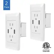 2 PK Dual USB Port Wall Socket Charger Receptacle AC Power Outlet Station Adapte